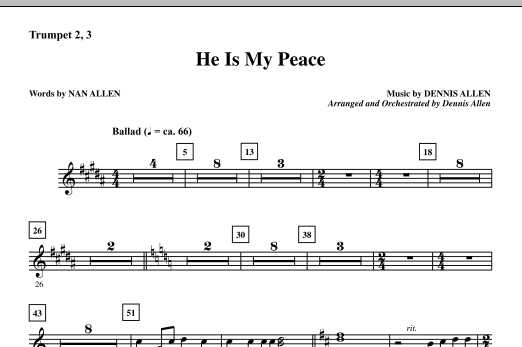 Preview Dennis Allen He Is My Peace - Trumpet 2 & 3 Contemporary sheet music, notes and chords for Choir Instrumental Pak, SKU: 295824 He Is My Peace - Trumpet 2 & 3 sheet music
