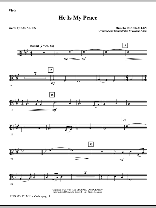 Preview Dennis Allen He Is My Peace - Viola Contemporary sheet music, notes and chords for Choir Instrumental Pak, SKU: 295780 He Is My Peace - Viola sheet music