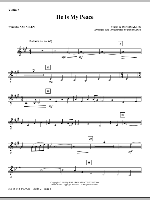 Preview Dennis Allen He Is My Peace - Violin 2 Contemporary sheet music, notes and chords for Choir Instrumental Pak, SKU: 295779 He Is My Peace - Violin 2 sheet music
