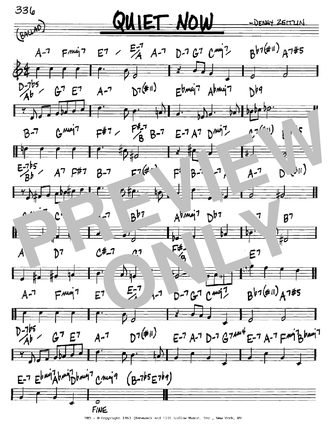 Denny Zeitlin Quiet Now Sheet Music Notes & Chords for Real Book – Melody & Chords - Download or Print PDF