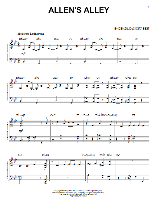 Denzil DeCosta Best Allen's Alley Sheet Music Notes & Chords for Piano, Vocal & Guitar (Right-Hand Melody) - Download or Print PDF