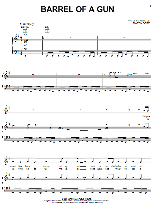 Depeche Mode Barrel Of A Gun Sheet Music Notes & Chords for Piano, Vocal & Guitar (Right-Hand Melody) - Download or Print PDF