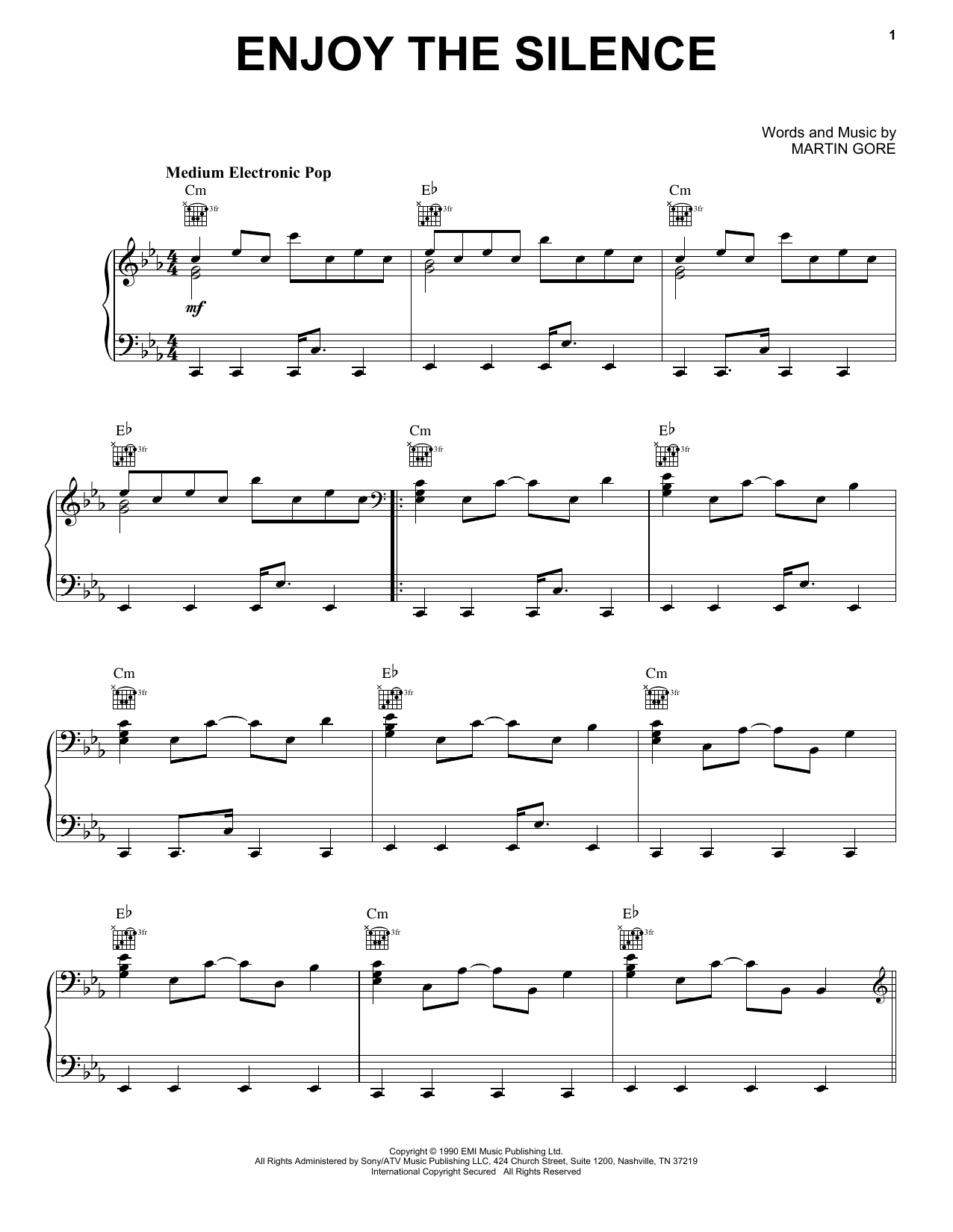 Depeche Mode Enjoy The Silence Sheet Music Notes & Chords for Piano, Vocal & Guitar (Right-Hand Melody) - Download or Print PDF