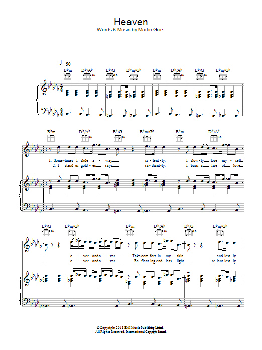 Depeche Mode Heaven Sheet Music Notes & Chords for Piano, Vocal & Guitar (Right-Hand Melody) - Download or Print PDF