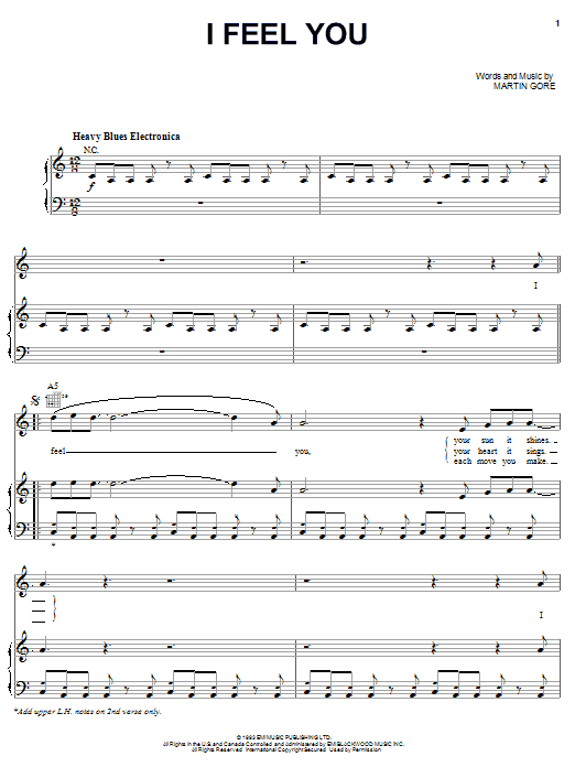 Depeche Mode I Feel You Sheet Music Notes & Chords for Piano, Vocal & Guitar (Right-Hand Melody) - Download or Print PDF