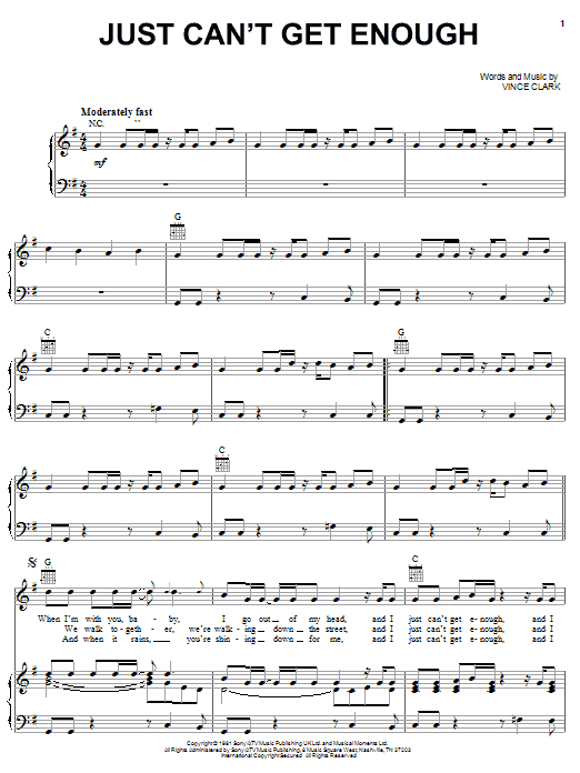 Depeche Mode Just Can't Get Enough Sheet Music Notes & Chords for Easy Guitar Tab - Download or Print PDF