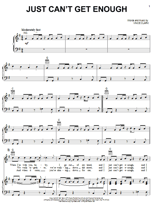 Depeche Mode Just Can't Get Enough Sheet Music Notes & Chords for Melody Line, Lyrics & Chords - Download or Print PDF