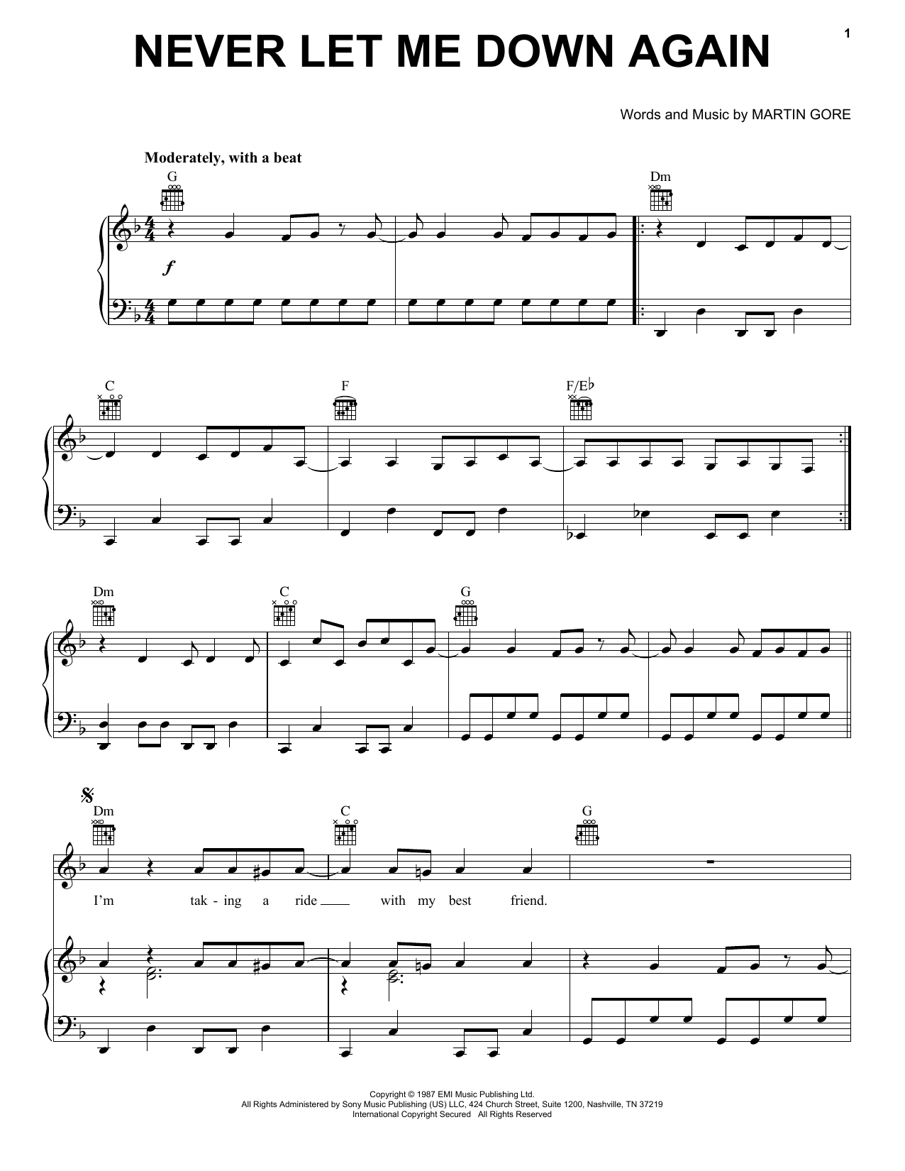 Depeche Mode Never Let Me Down Again Sheet Music Notes & Chords for Piano, Vocal & Guitar Chords (Right-Hand Melody) - Download or Print PDF