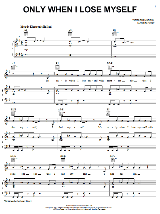 Depeche Mode Only When I Lose Myself Sheet Music Notes & Chords for Piano, Vocal & Guitar (Right-Hand Melody) - Download or Print PDF