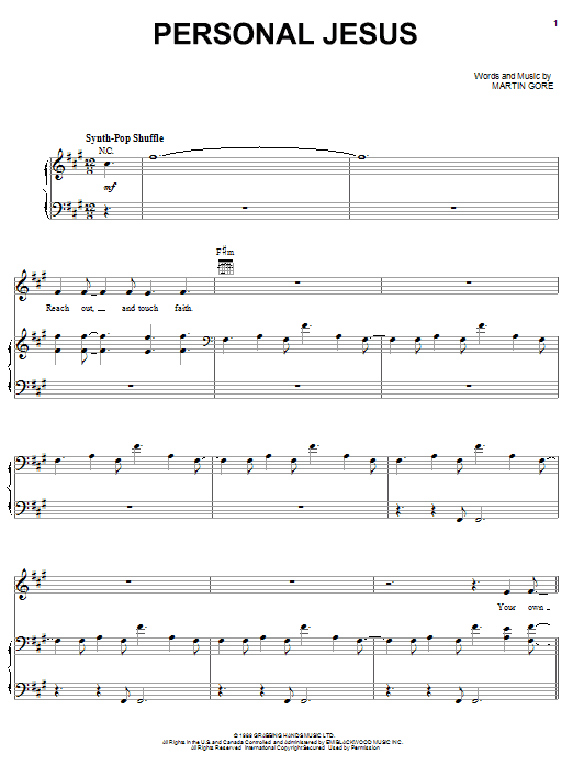 Depeche Mode Personal Jesus Sheet Music Notes & Chords for Piano, Vocal & Guitar (Right-Hand Melody) - Download or Print PDF
