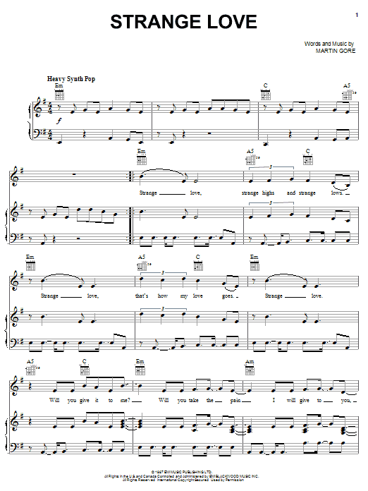 Depeche Mode Strange Love Sheet Music Notes & Chords for Piano, Vocal & Guitar (Right-Hand Melody) - Download or Print PDF