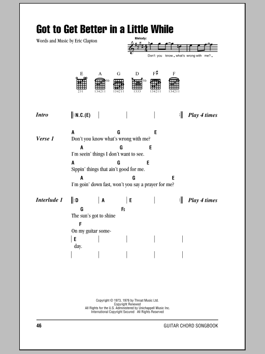 Eric Clapton Got To Get Better In A Little While Sheet Music Notes & Chords for Lyrics & Chords - Download or Print PDF