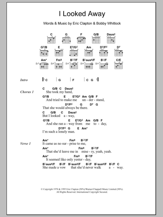 Eric Clapton I Looked Away Sheet Music Notes & Chords for Lyrics & Chords - Download or Print PDF