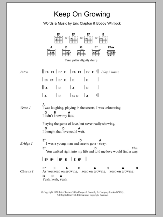 Eric Clapton Keep On Growing Sheet Music Notes & Chords for Lyrics & Chords - Download or Print PDF