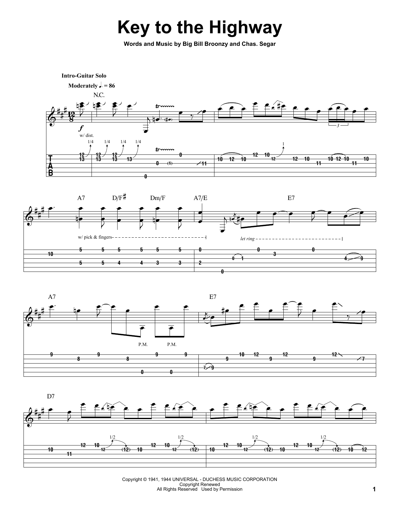 Eric Clapton Key To The Highway Sheet Music Notes & Chords for Guitar Tab Play-Along - Download or Print PDF