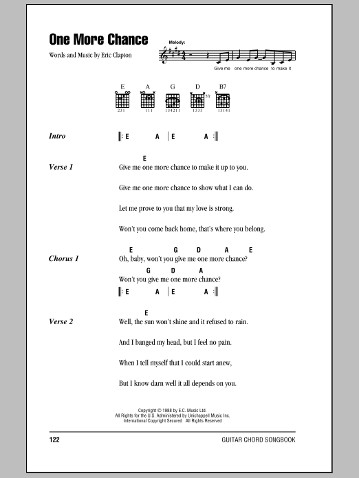 Eric Clapton One More Chance Sheet Music Notes & Chords for Lyrics & Chords - Download or Print PDF