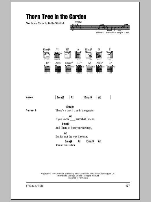 Eric Clapton Thorn Tree In The Garden Sheet Music Notes & Chords for Lyrics & Chords - Download or Print PDF