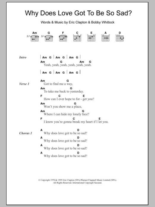 Derek And The Dominos Why Does Love Got To Be So Sad? Sheet Music Notes & Chords for Lyrics & Chords - Download or Print PDF