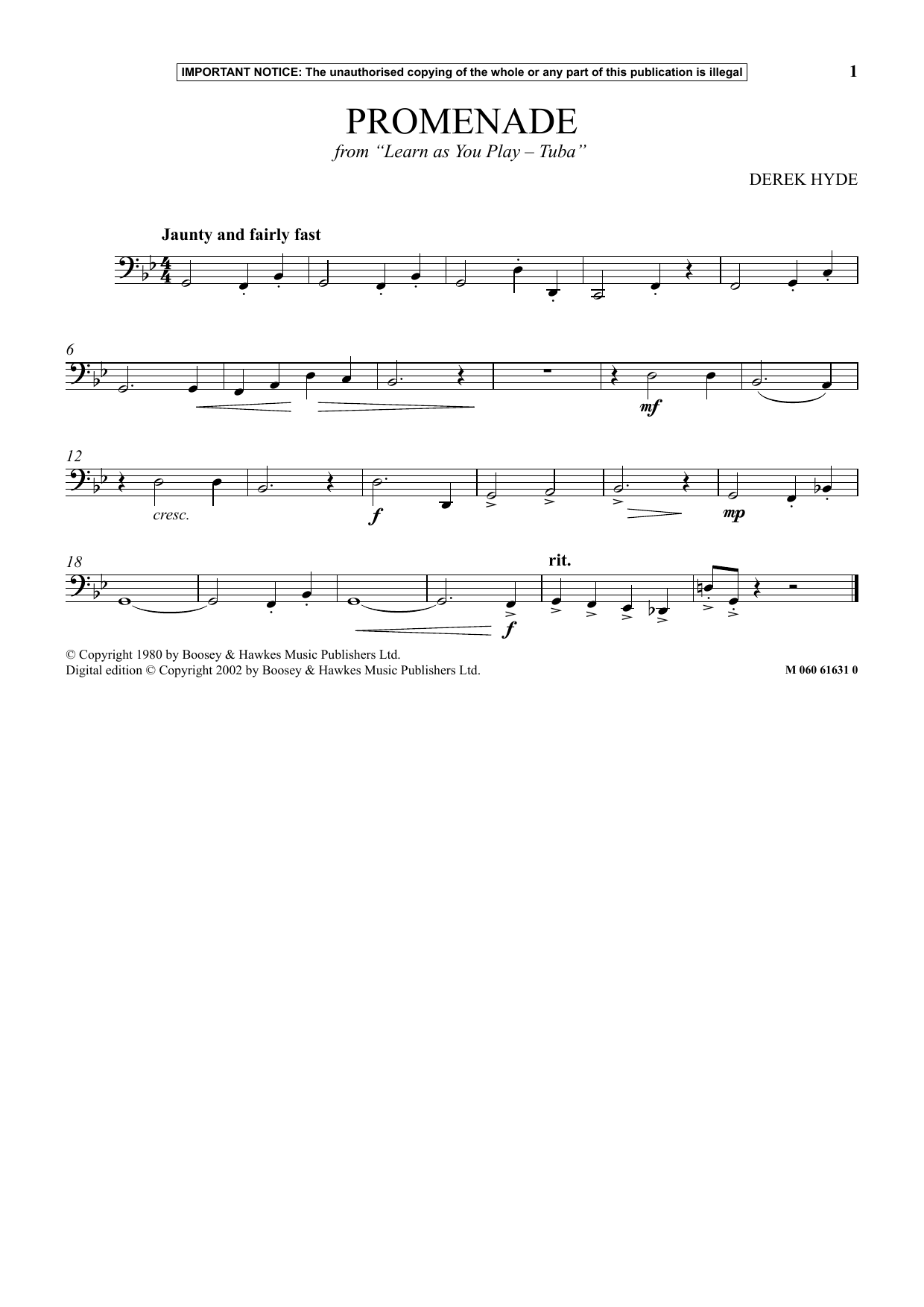 Derek Hyde Promenade (from Learn As You Play Tuba) Sheet Music Notes & Chords for Instrumental Solo - Download or Print PDF