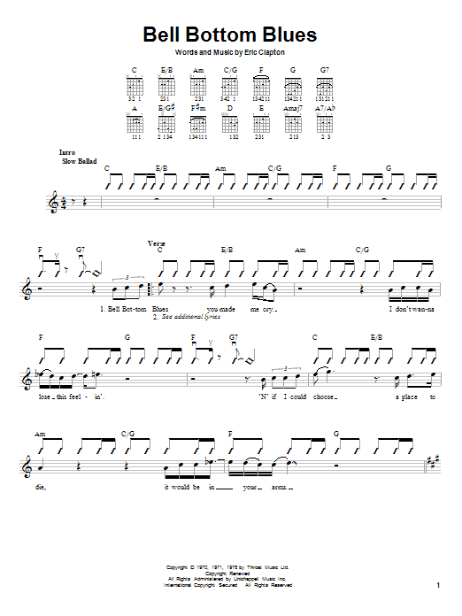 Preview Derek And The Dominos Bell Bottom Blues Pop sheet music, notes and chords for Guitar with strumming patterns, SKU: 24001 sheet music, piano notes, chords, guitar tabs, score, transpose, transcribe, how to play, guide, download, learn, tutorial, progression, song, artist, awards, billboard, mtv, vh1, tour, single, album, release