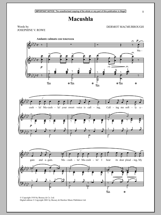 Dermot MacMurrough Macushla Sheet Music Notes & Chords for Piano & Vocal - Download or Print PDF