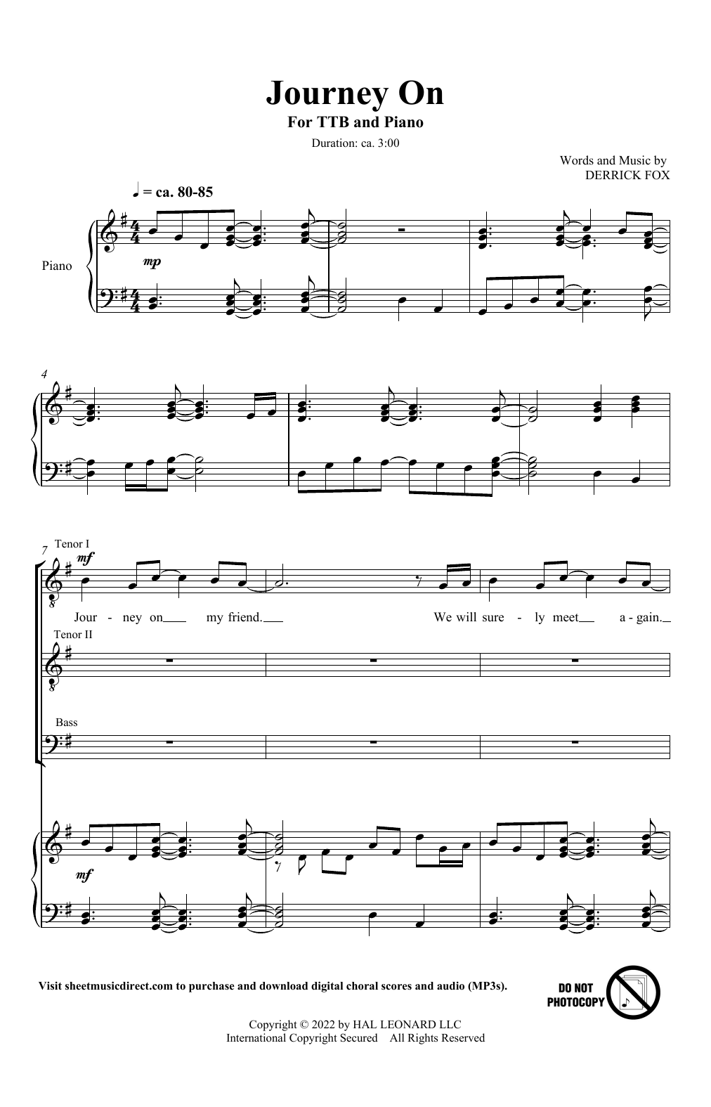 Derrick Fox Journey On Sheet Music Notes & Chords for TTBB Choir - Download or Print PDF