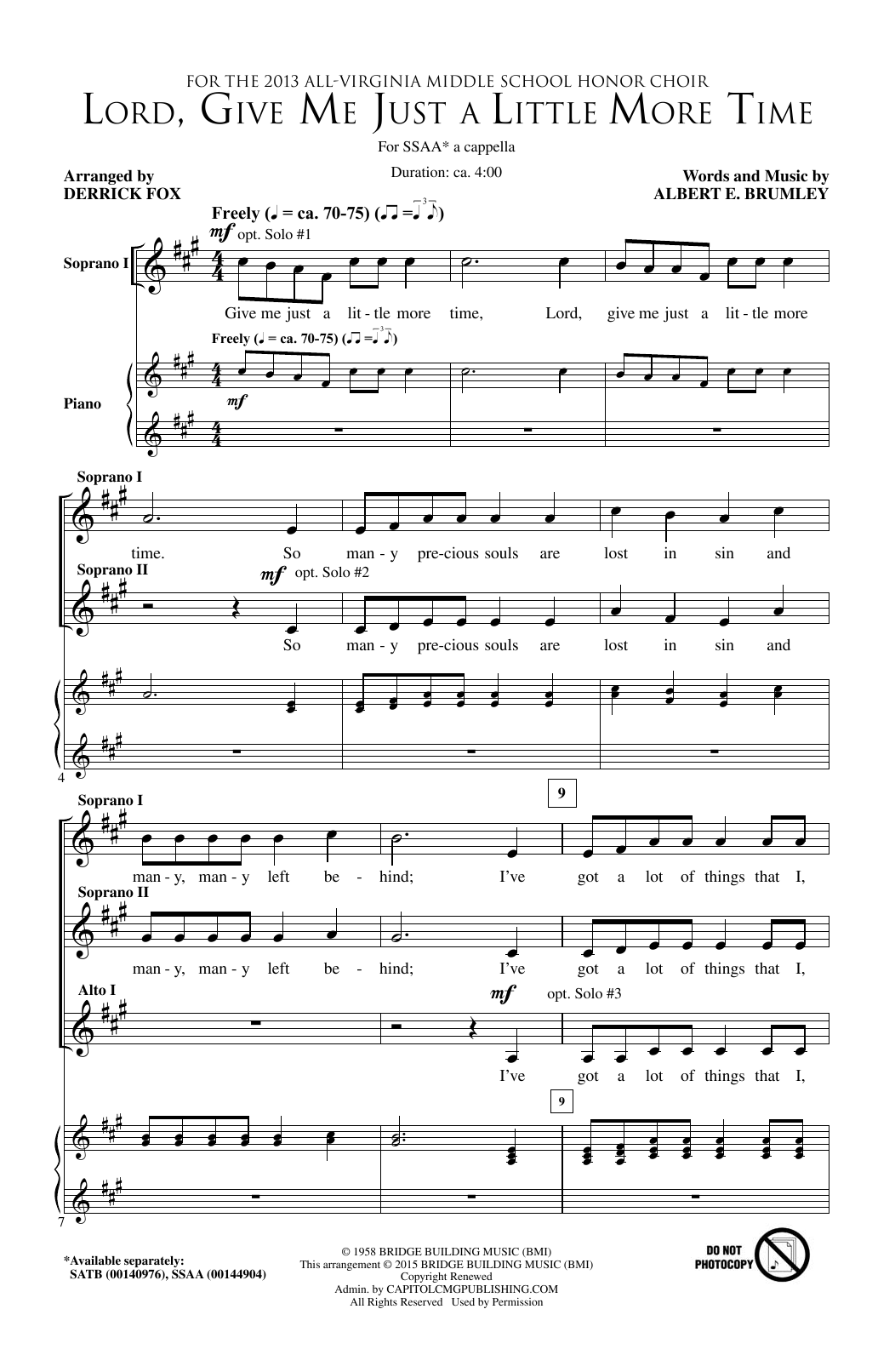 Derrick Fox Lord, Give Me Just A Little More Time Sheet Music Notes & Chords for SATB - Download or Print PDF