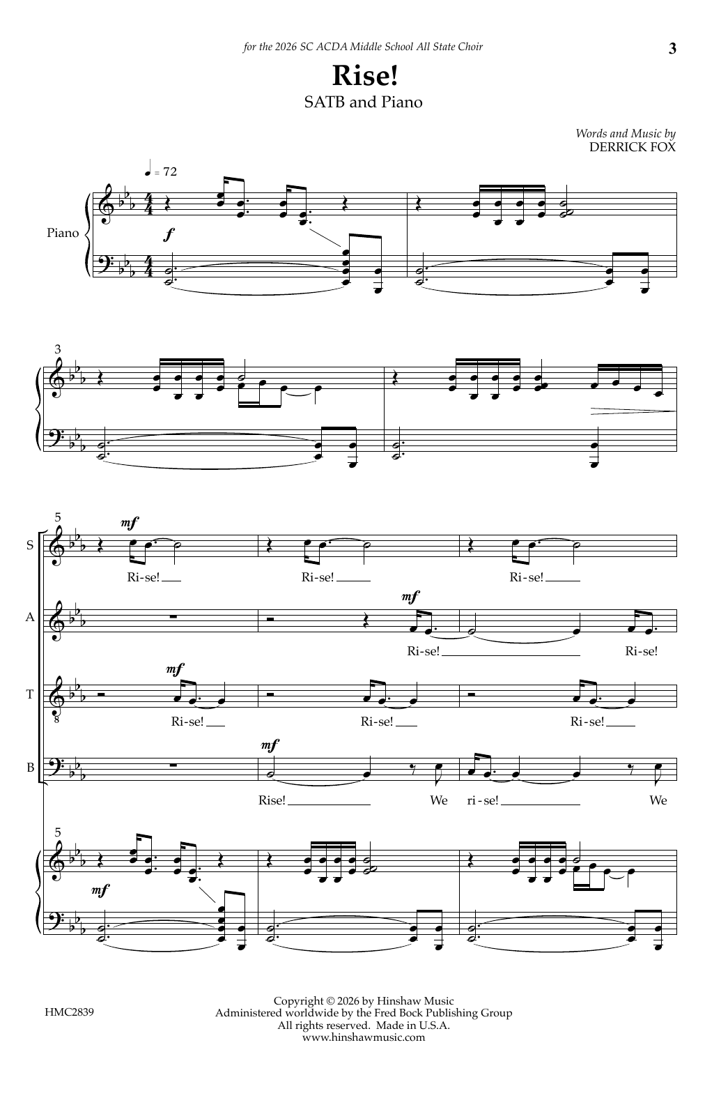 Derrick Fox Rise! Sheet Music Notes & Chords for SATB Choir - Download or Print PDF