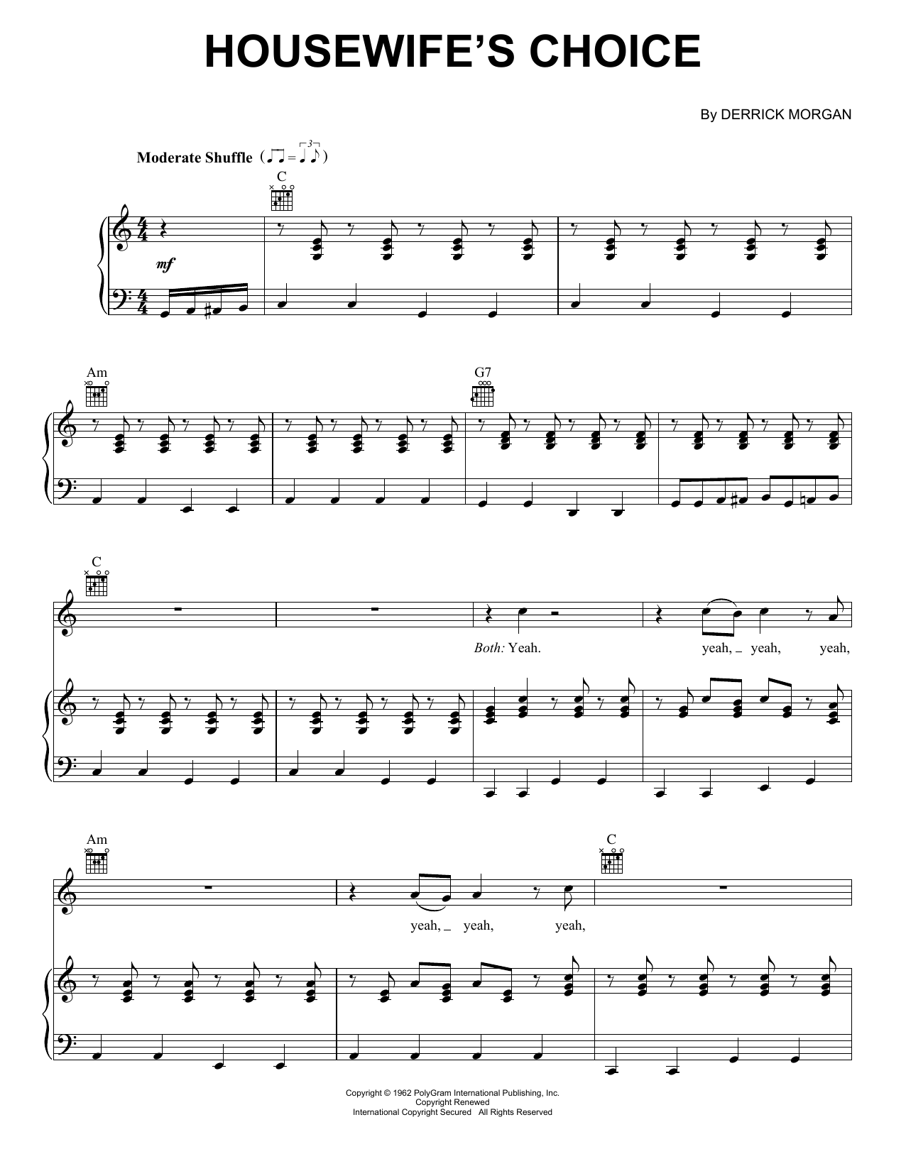 Derrick Morgan Housewife's Choice Sheet Music Notes & Chords for Piano, Vocal & Guitar Chords (Right-Hand Melody) - Download or Print PDF