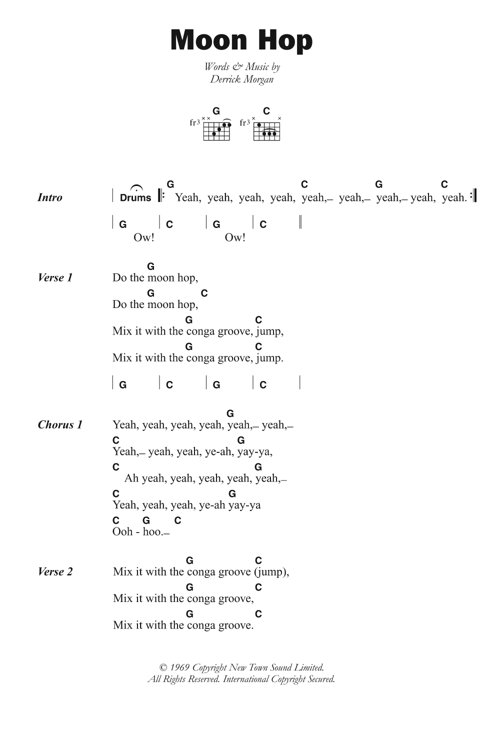 Derrick Morgan Moon Hop Sheet Music Notes & Chords for Lyrics & Chords - Download or Print PDF