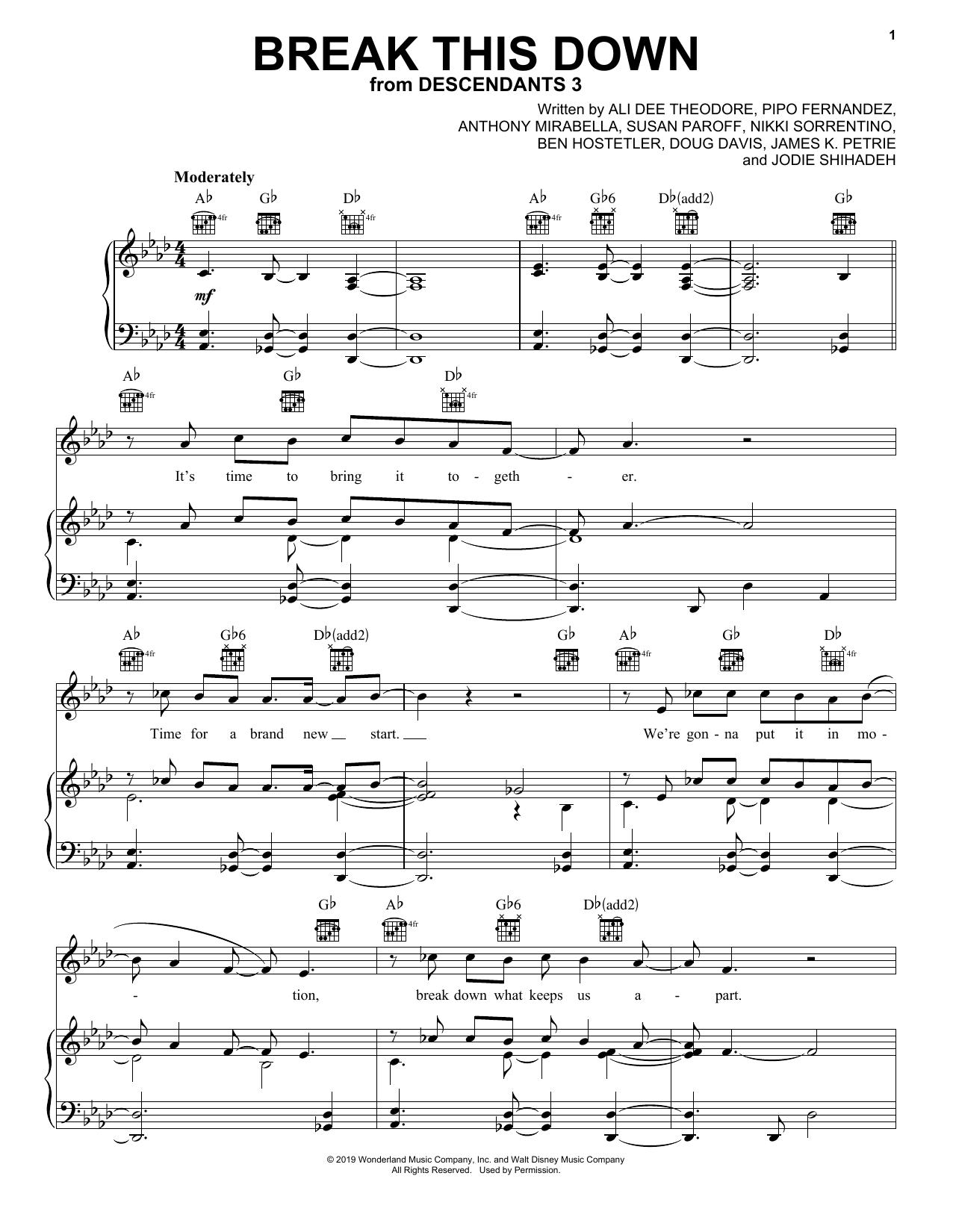 Descendants 3 Cast Break This Down (from Disney's Descendants 3) Sheet Music Notes & Chords for Piano, Vocal & Guitar (Right-Hand Melody) - Download or Print PDF