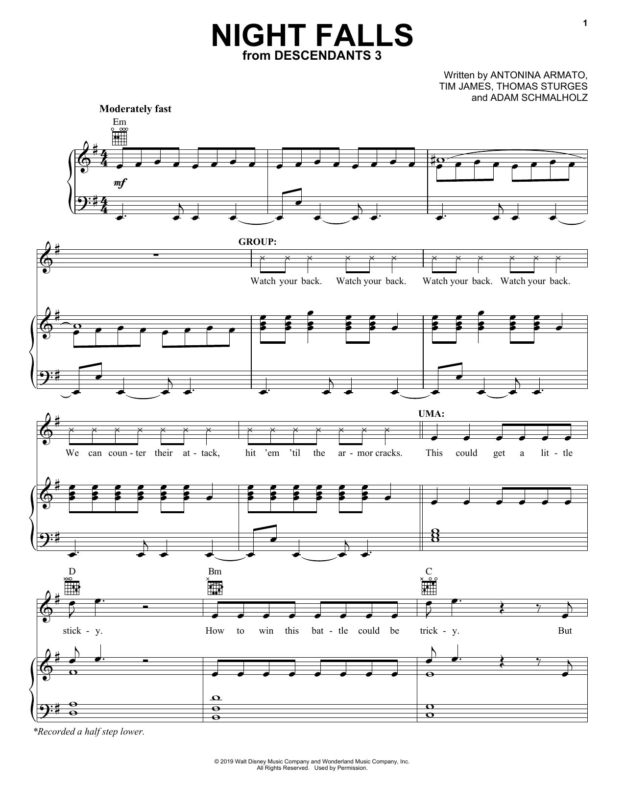 Descendants 3 Cast Night Falls (from Disney's Descendants 3) Sheet Music Notes & Chords for Easy Piano - Download or Print PDF