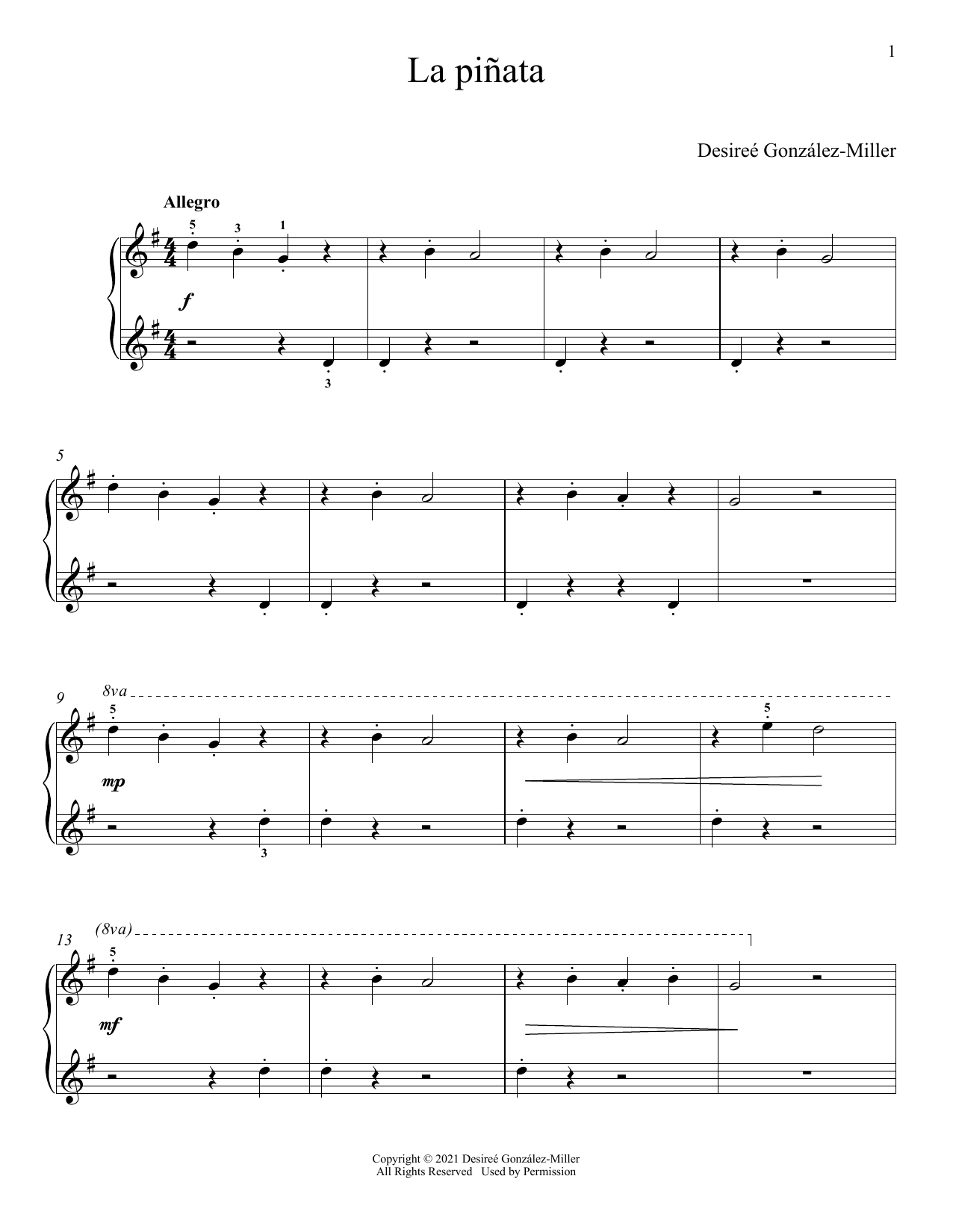 Desireé González-Miller La Piñata Sheet Music Notes & Chords for Piano Solo - Download or Print PDF Desireé González-Miller La Piñata Sheet Music Notes & Chords for Piano Solo - Download or Print PDF
