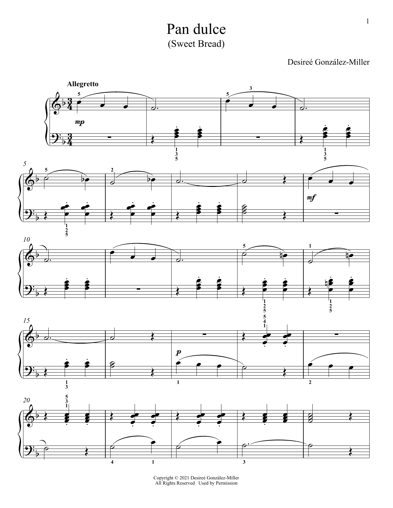 Desireé González-Miller Pan Dulce Sheet Music Notes & Chords for Piano Solo - Download or Print PDF Desireé González-Miller Pan Dulce Sheet Music Notes & Chords for Piano Solo - Download or Print PDF