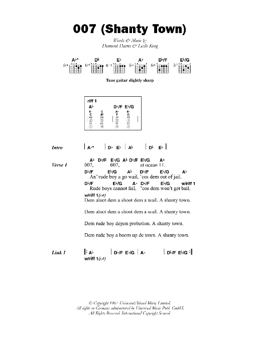 Desmond Dekker 007 (Shanty Town) Sheet Music Notes & Chords for Lyrics & Chords - Download or Print PDF