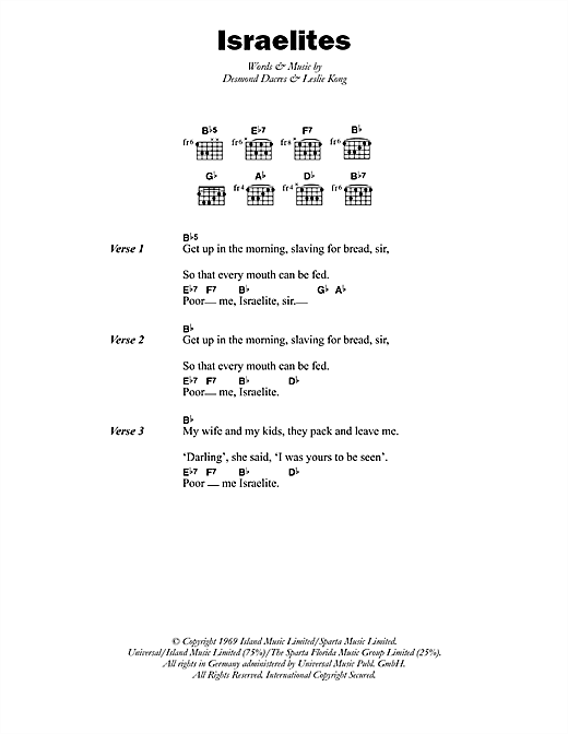 Desmond Dekker The Israelites Sheet Music Notes & Chords for Lyrics & Chords - Download or Print PDF