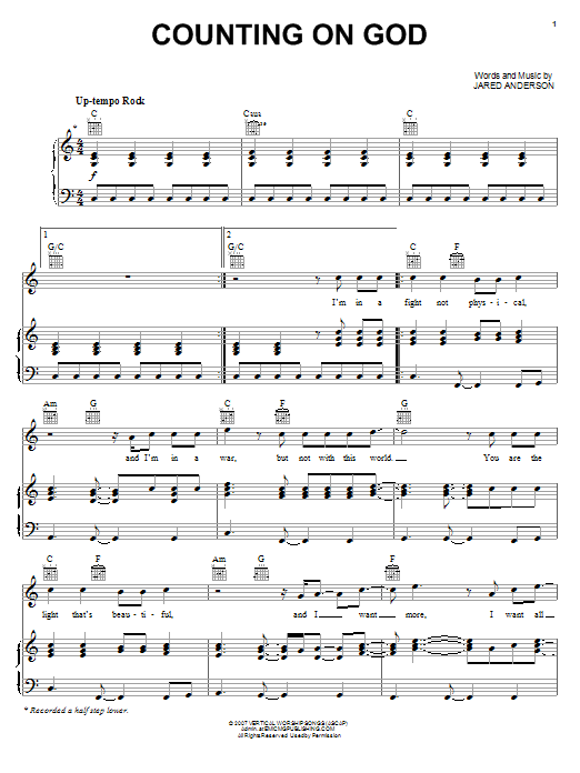 Jared Anderson Counting On God Sheet Music Notes & Chords for Piano, Vocal & Guitar (Right-Hand Melody) - Download or Print PDF