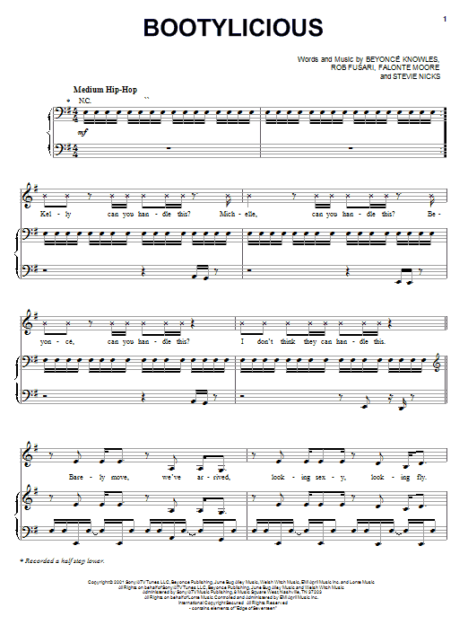 Preview Destiny's Child Bootylicious Pop sheet music, notes and chords for Piano, Vocal & Guitar (Right-Hand Melody), SKU: 18045 Bootylicious sheet music