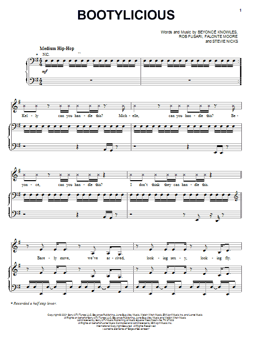 Destiny's Child Bootylicious Sheet Music Notes & Chords for Piano, Vocal & Guitar (Right-Hand Melody) - Download or Print PDF