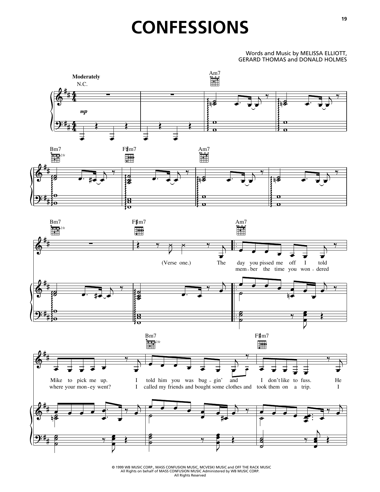 Destiny's Child Confessions (feat. Missy Elliott) Sheet Music Notes & Chords for Piano, Vocal & Guitar Chords (Right-Hand Melody) - Download or Print PDF Destiny's Child Confessions (feat. Missy Elliott) Sheet Music Notes & Chords for Piano, Vocal & Guitar Chords (Right-Hand Melody) - Download or Print PDF