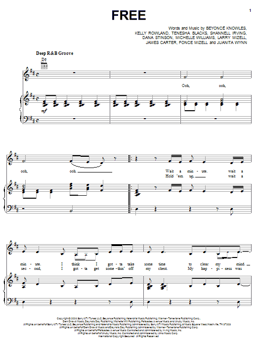 Destiny's Child Free Sheet Music Notes & Chords for Piano, Vocal & Guitar (Right-Hand Melody) - Download or Print PDF