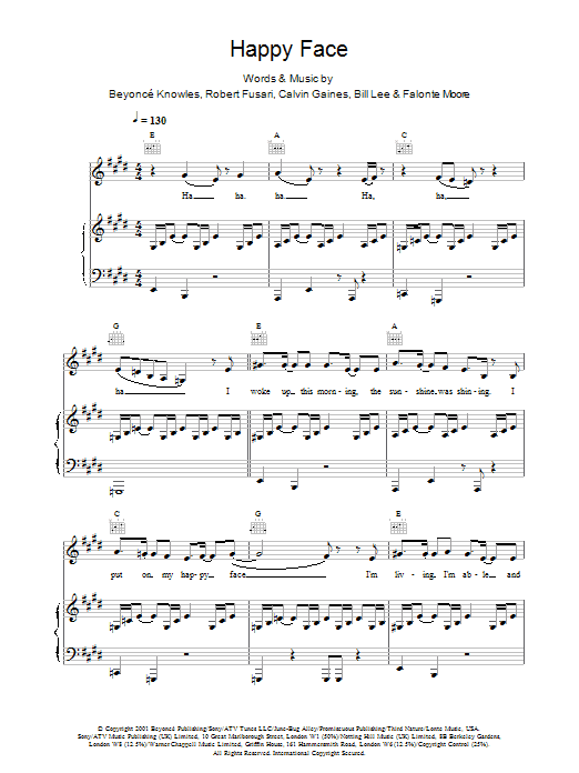 Destiny's Child Happy Face Sheet Music Notes & Chords for Piano, Vocal & Guitar - Download or Print PDF