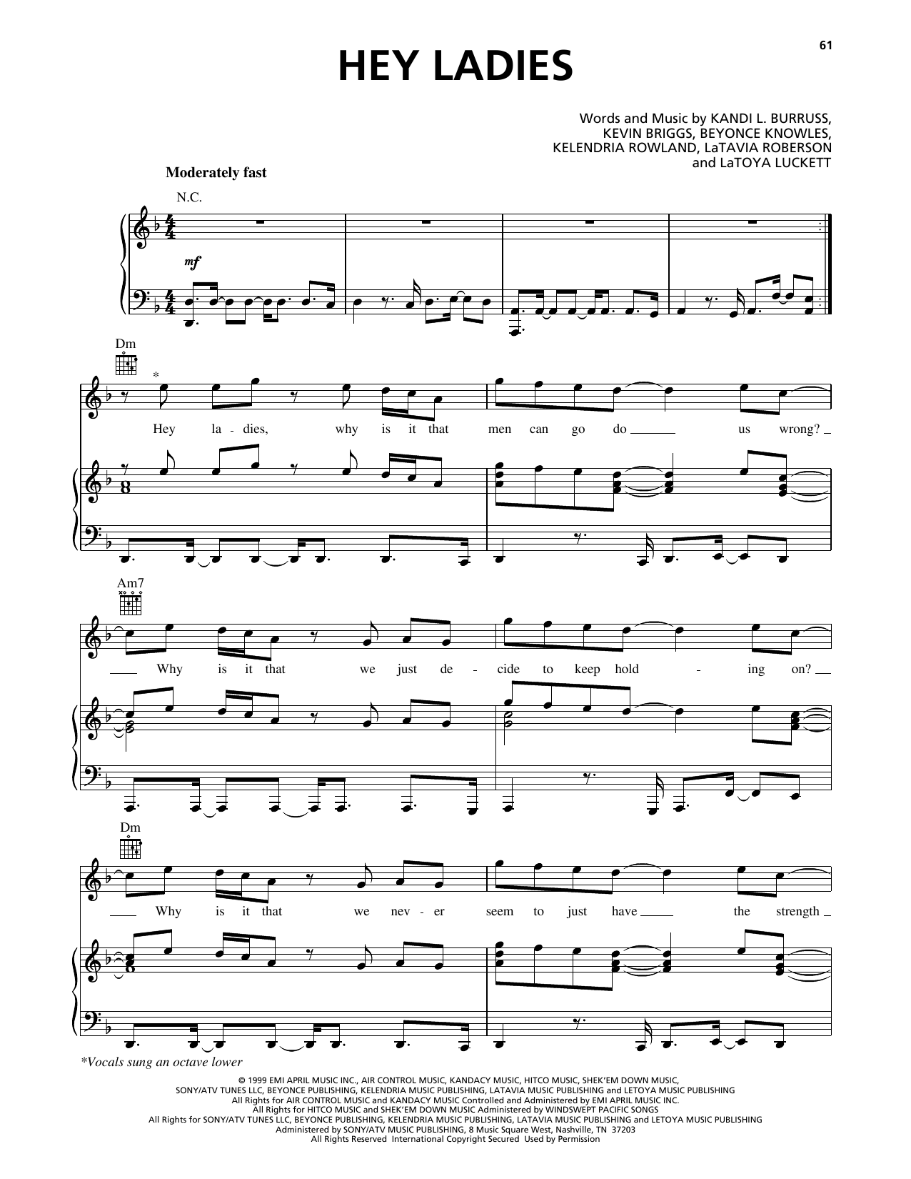 Destiny's Child Hey Ladies Sheet Music Notes & Chords for Piano, Vocal & Guitar Chords (Right-Hand Melody) - Download or Print PDF Destiny's Child Hey Ladies Sheet Music Notes & Chords for Piano, Vocal & Guitar Chords (Right-Hand Melody) - Download or Print PDF