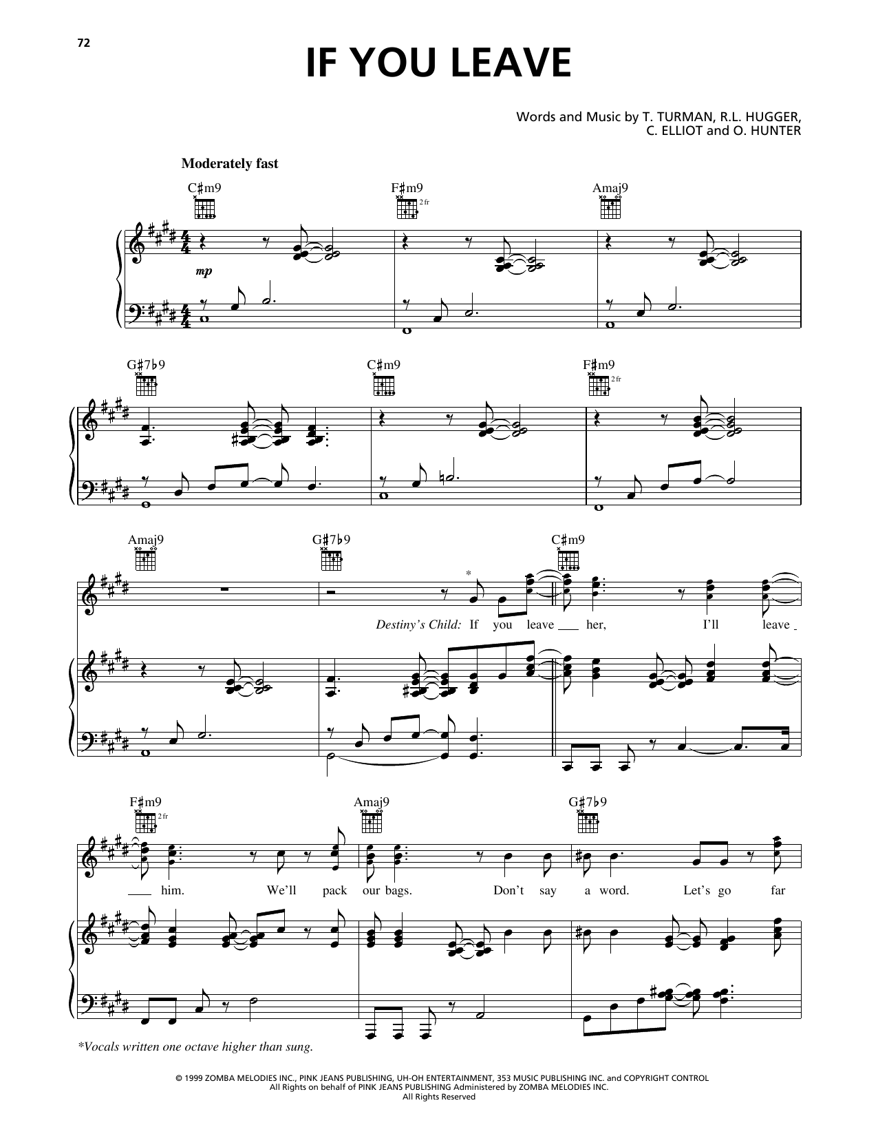 Destiny's Child If You Leave (feat. Next) Sheet Music Notes & Chords for Piano, Vocal & Guitar Chords (Right-Hand Melody) - Download or Print PDF Destiny's Child If You Leave (feat. Next) Sheet Music Notes & Chords for Piano, Vocal & Guitar Chords (Right-Hand Melody) - Download or Print PDF