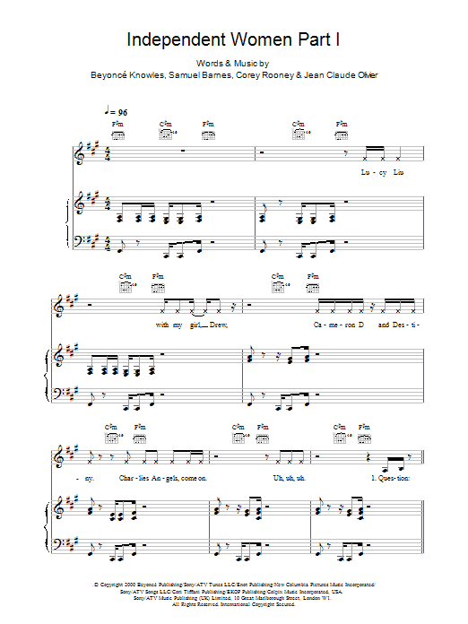 Destiny's Child Independent Women Part I Sheet Music Notes & Chords for Guitar Chords/Lyrics - Download or Print PDF