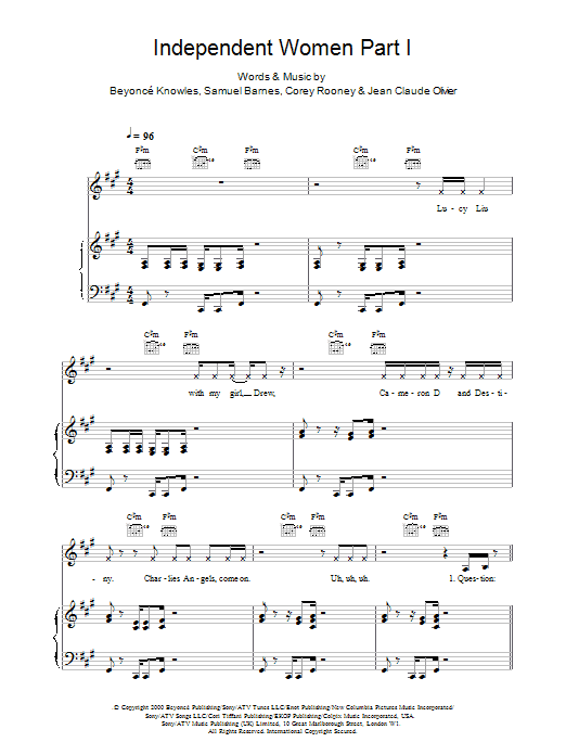 Destiny's Child Independent Women Part I sheet music notes and chords. Download Printable PDF.