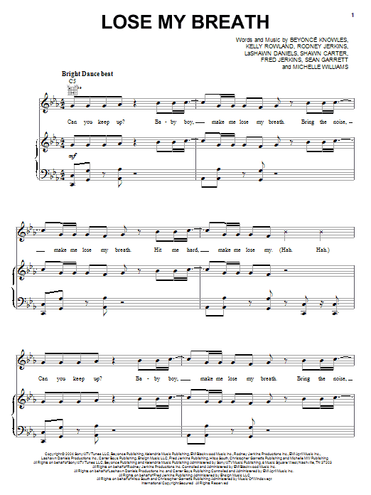 Destiny's Child Lose My Breath Sheet Music Notes & Chords for Piano, Vocal & Guitar (Right-Hand Melody) - Download or Print PDF