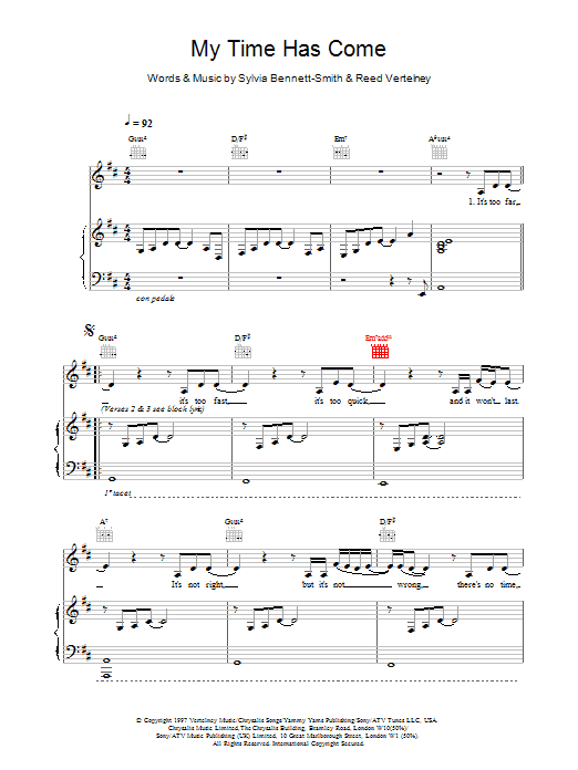 Destiny's Child My Time Has Come Sheet Music Notes & Chords for Piano, Vocal & Guitar - Download or Print PDF