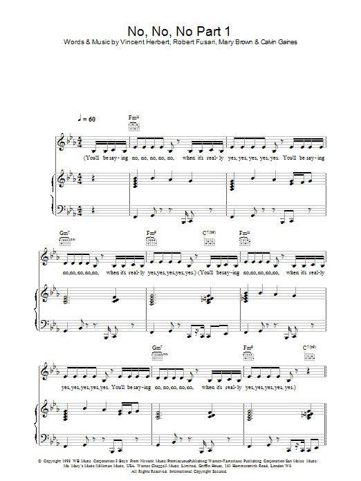 Destiny's Child No, No, No Part 1 Sheet Music Notes & Chords for Piano, Vocal & Guitar - Download or Print PDF
