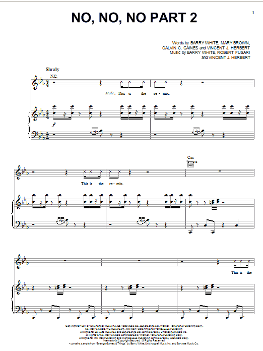 Destiny's Child No, No, No Part II Sheet Music Notes & Chords for Piano, Vocal & Guitar (Right-Hand Melody) - Download or Print PDF